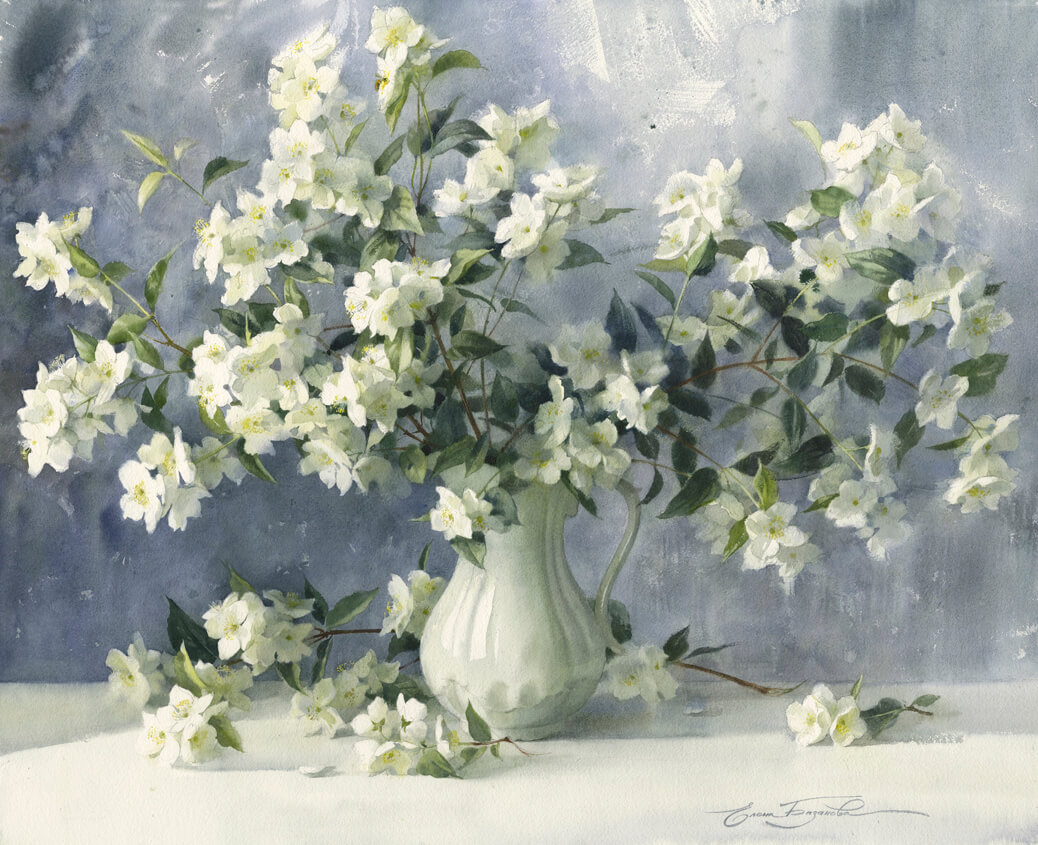 Elena Bazanova Jasmine 茉莉 Watercolor on Paper 紙本水彩 75x91cm 2018